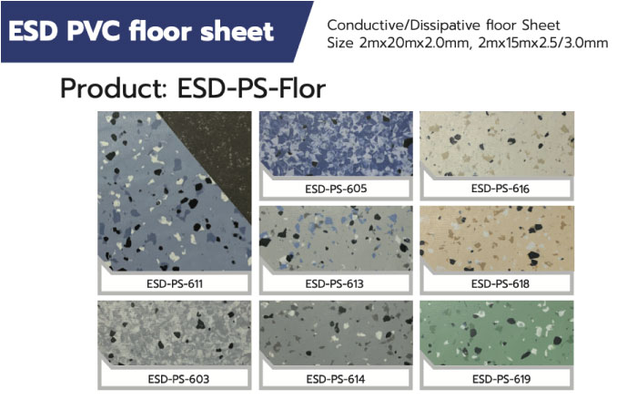กระเบื้องยางป้องกันไฟฟ้าสถิตแบบม้วน (ESD PVC Floor sheet)​